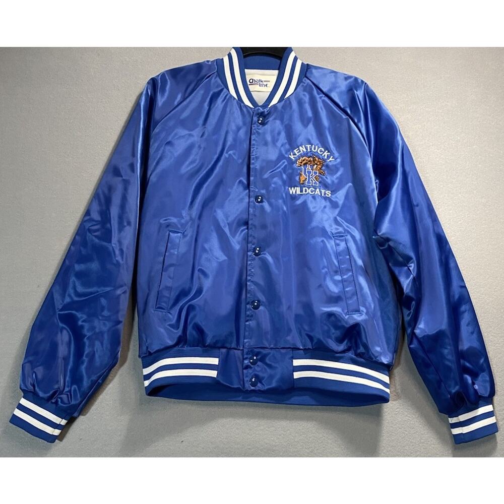 Vintage 1990s Kentucky Wildcats Chalk Line Large Satin Bomber Jacket Blue